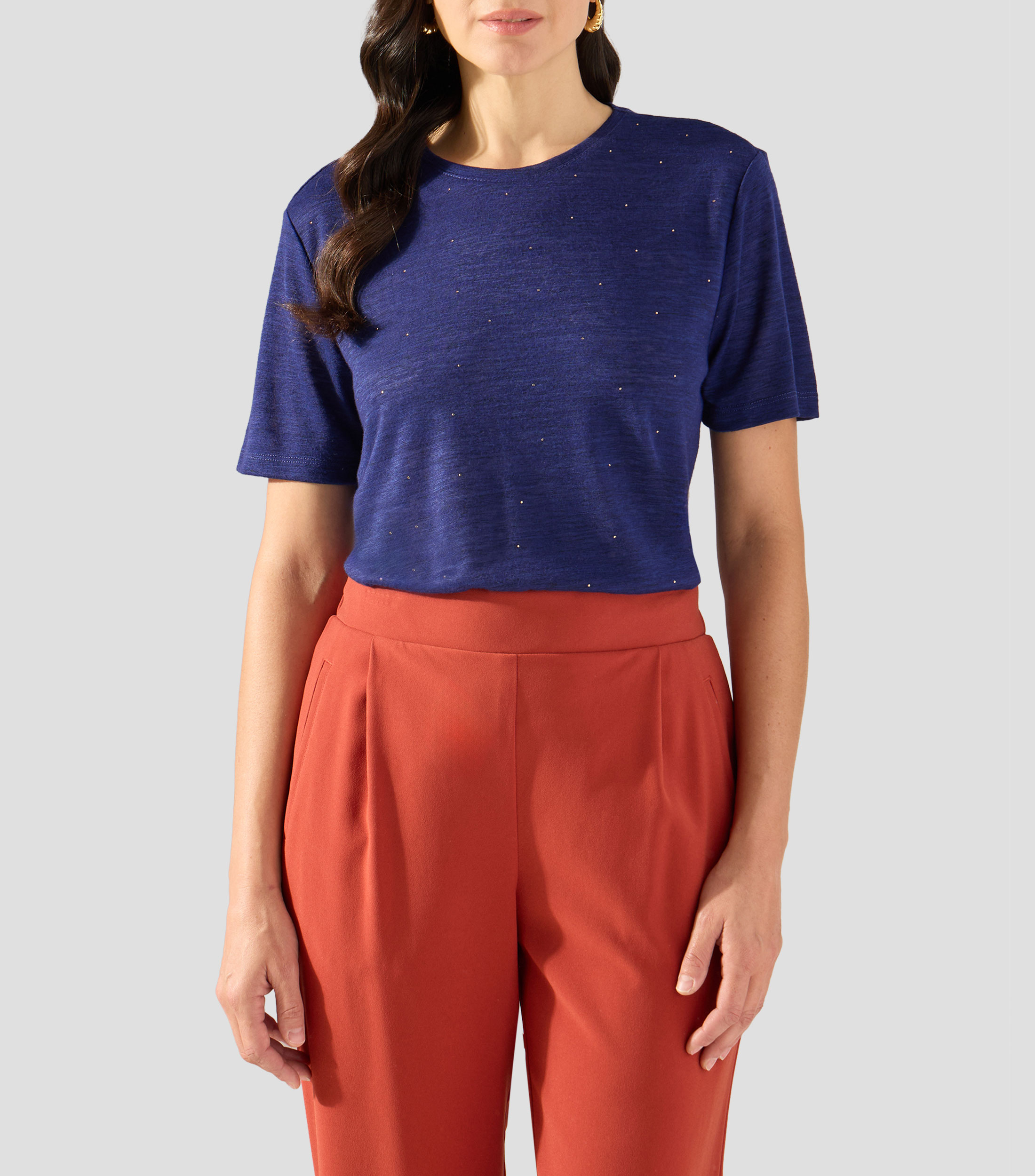 Playera de cuello redondo con manga corta lisa Mujer